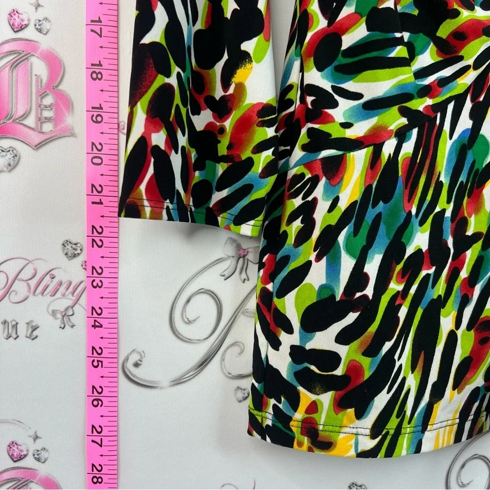 Chaus shirt blouse spotted dots Multicolor V-Neck Twist Front Long Sleeve Top - Picture 3 of 11